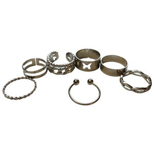 Multi Finger Silver Butterfly Twisted 7 Piece Ring Set Size 4-7.5